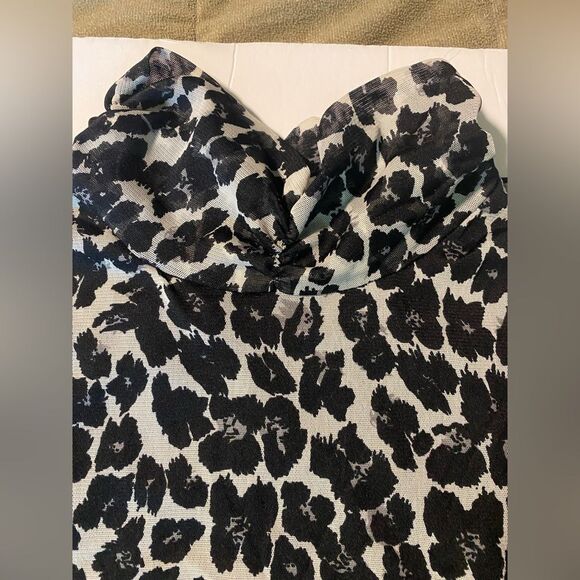 NY collection mock neck black animal print cap sleeve blouse breathable mesh XL - Picture 3 of 10